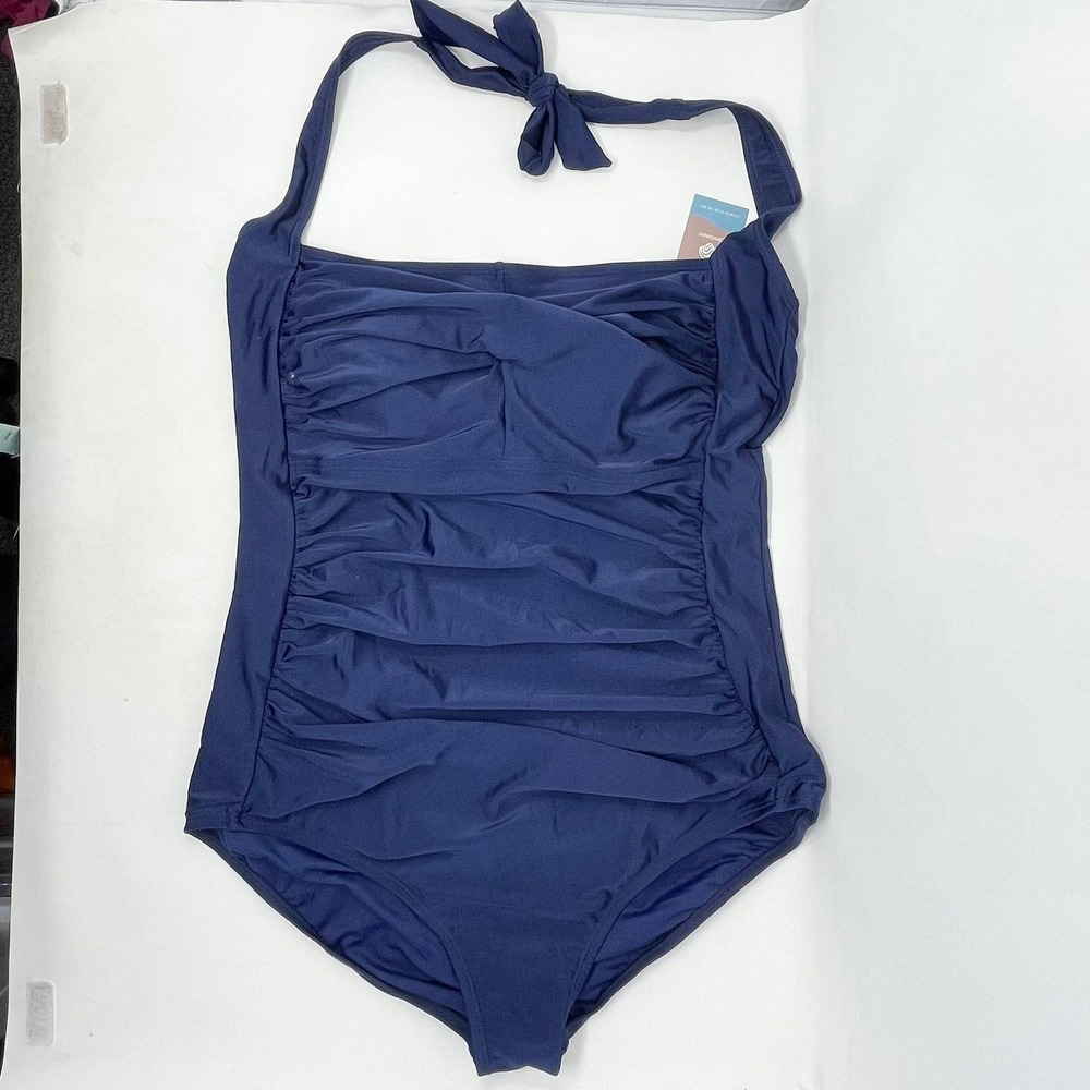Smismivo One Piece Swimsuit Wms XL Navy Blue Tummy Control Halter Slimming Retro